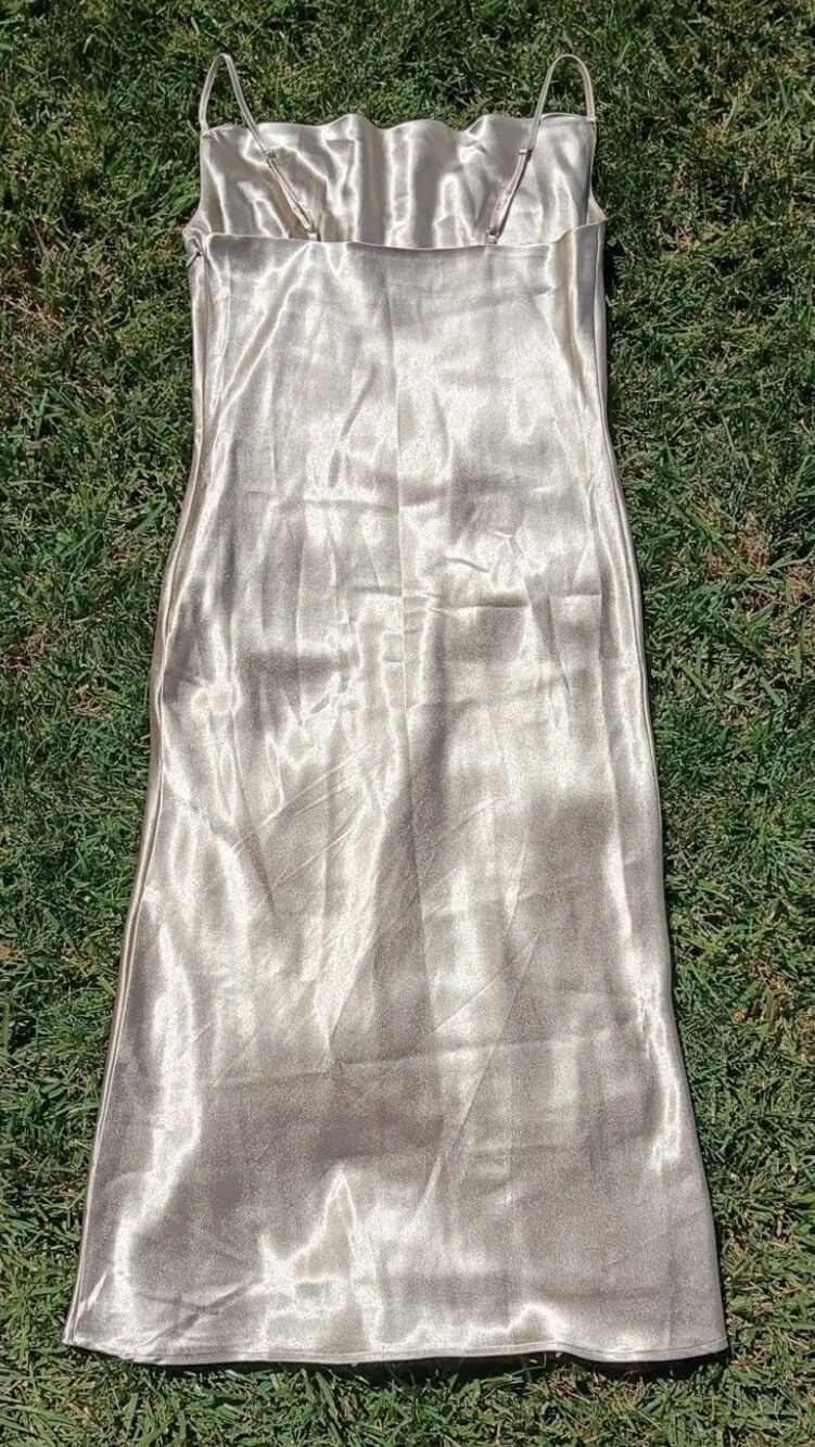 Birdy Grey Champagne Satin Midi Slip Dress Bridesmaid Adjustable Straps S - Picture 8 of 11